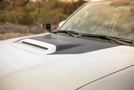 5th gen Toyota 4Runner hood with a matte black vinyl sticker to prevent glare from the sun on the hood. 